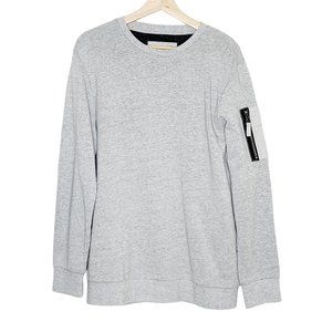 ZANEROBE Fleece Heather Grey Crewneck Pullover Medium Sweatshirt Arm Patch Zip